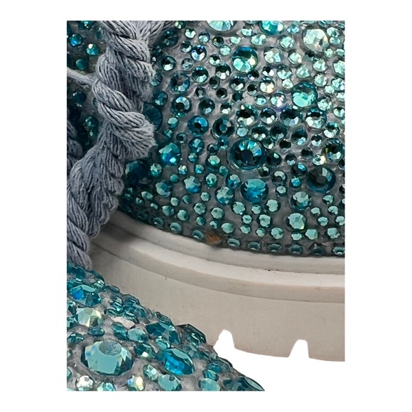 Betsey Johnson Hudson Turquoise Blue Rhinestone Combat Boots Size 6.5 NWOB BLING - Picture 11 of 14